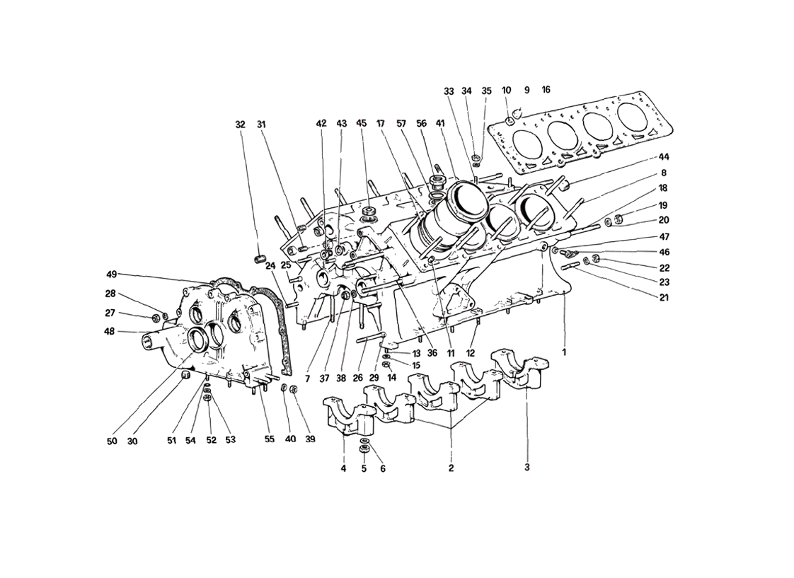 Ferrari 208 Turbo – Engine Crankcase Diagram & Parts