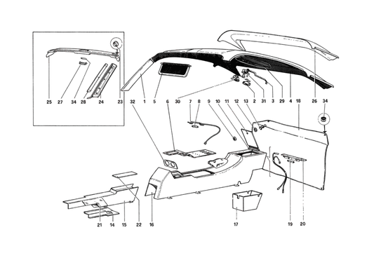 Ferrari 208 Turbo – Interior Tunnel and Roof Diagram & Spare Parts