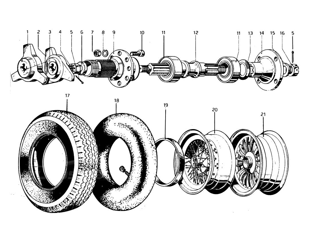 Ferrari 275 GTB/GTS 2- Tyres - Wheels & Shaft Parts Diagram