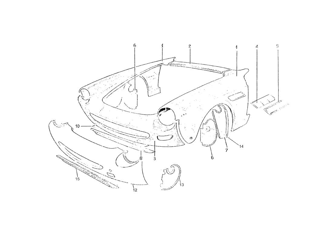 Ferrari 275 Pininfarina coachwork– Front Bodywork Covering Parts & Diagram