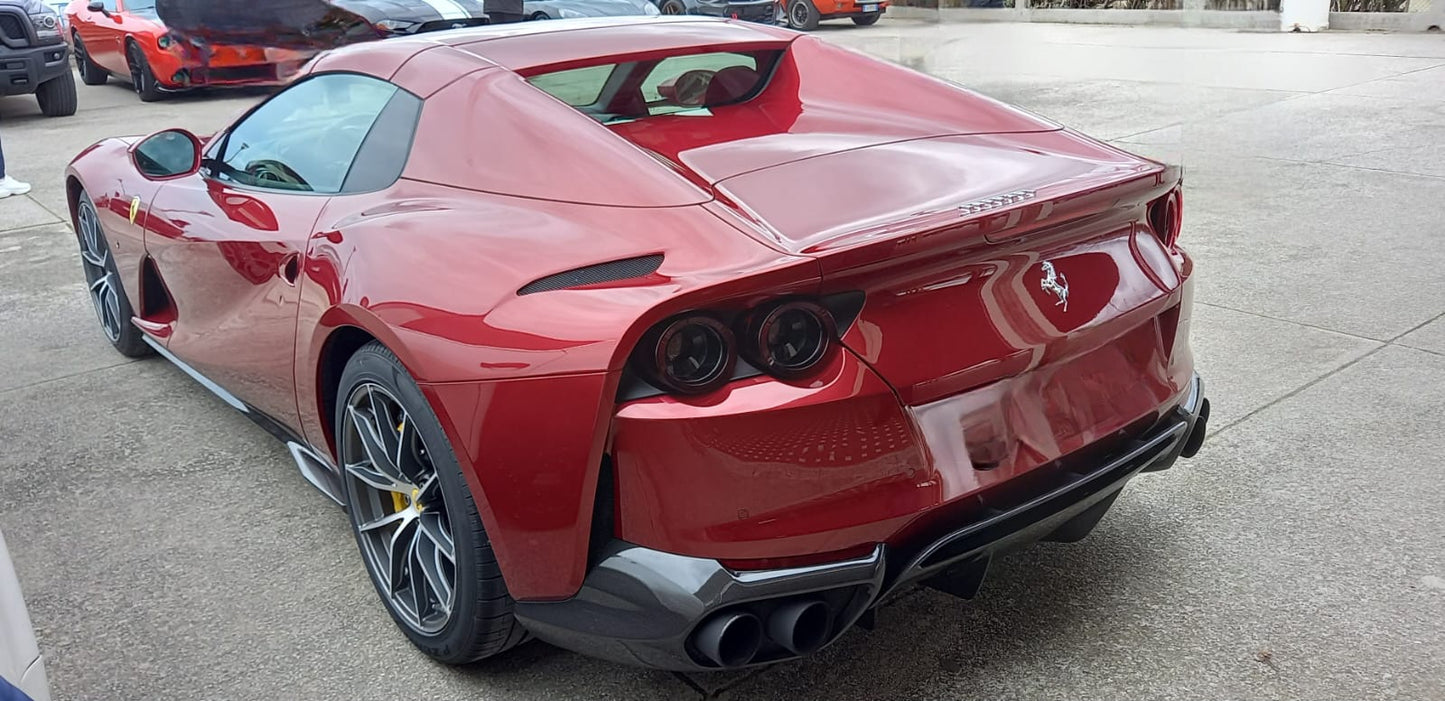 Rear left three-quarter view of the 2022 Ferrari 812 GTS.
