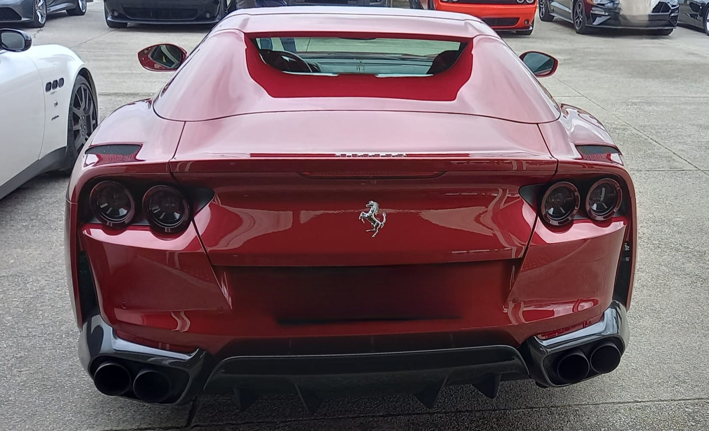Rear view of the 2022 Ferrari 812 GTS highlighting its aerodynamic lines.