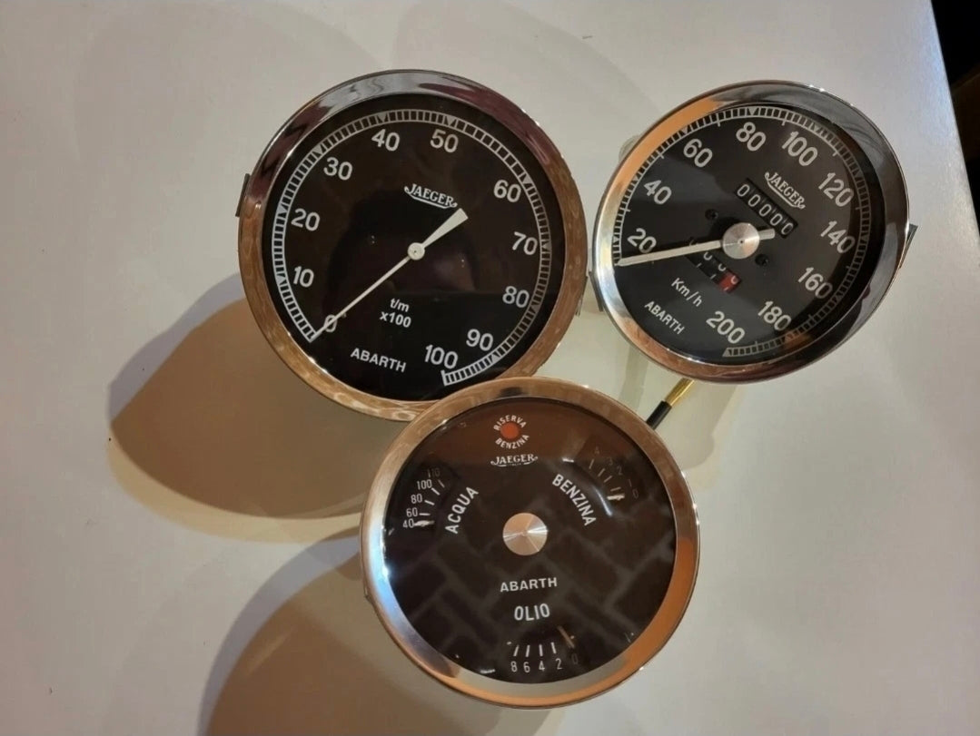 Fiat 850 Abarth triple jauge Pression d'huile - Température d'eau - Niveau de carburant Jaeger Rénové