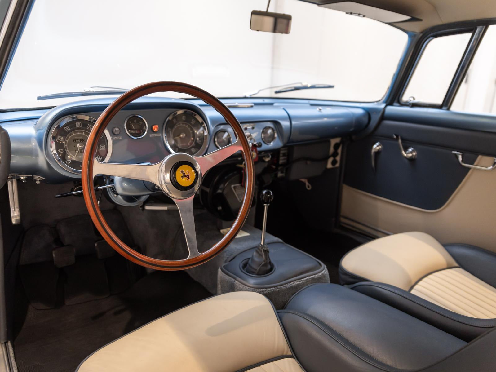 Interior of the 1956 Ferrari 250 GT Boano Alloy – Luxurious and meticulously restored classic cockpit.