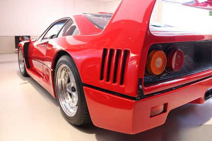 Rear view of the 1990 Ferrari F40 – Signature twin exhaust and large rear wing design.